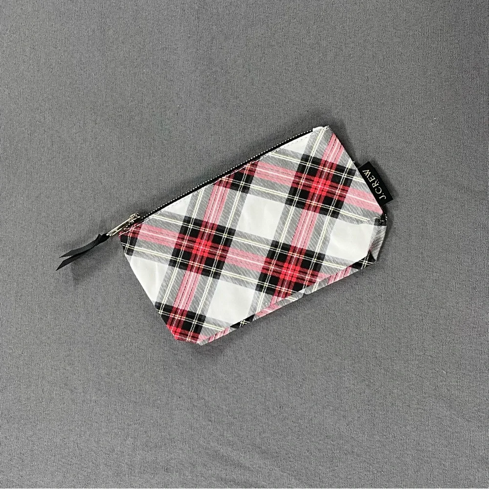 J. Crew Pink Black White Plaid Cosmetic Pouch